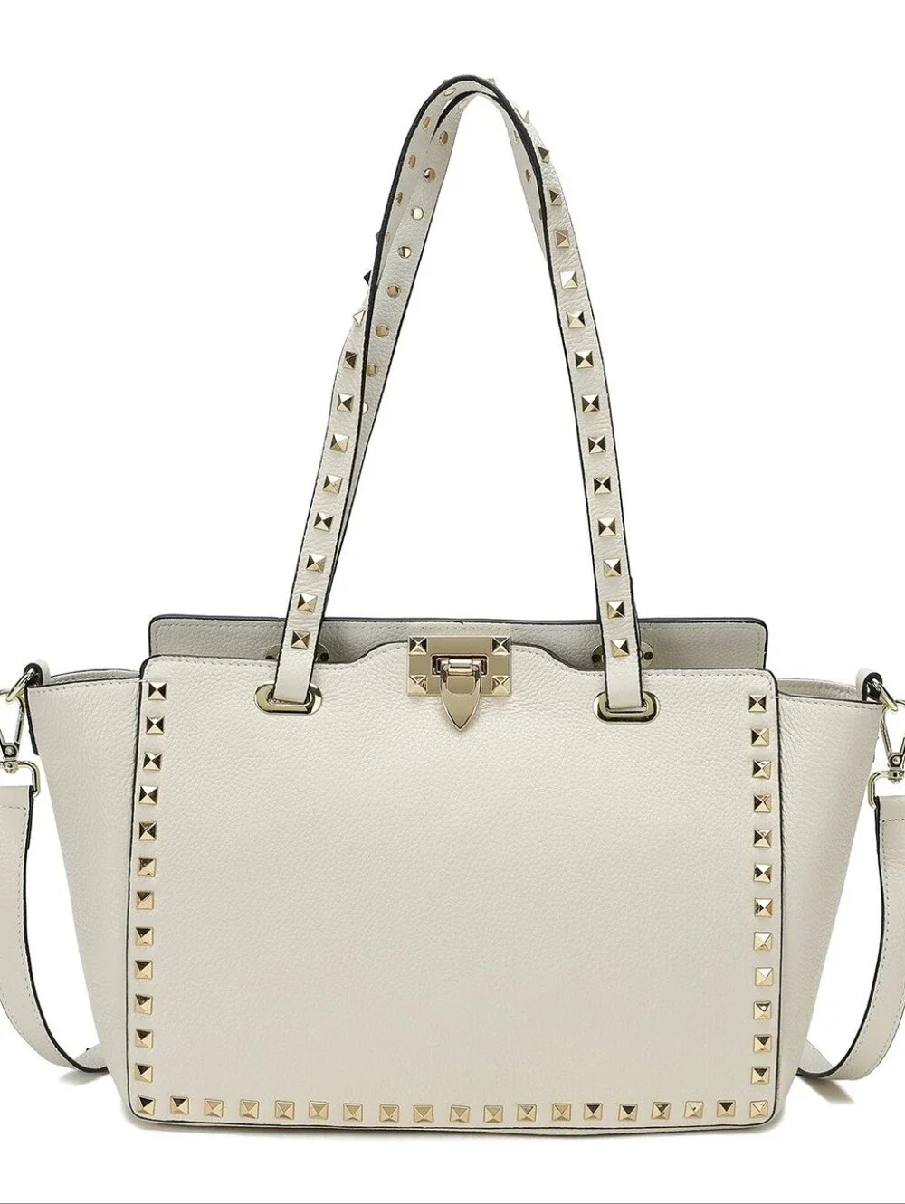 Tiffany & Fred Paris Grained Leather Studded Tote Bag Ivory NWT